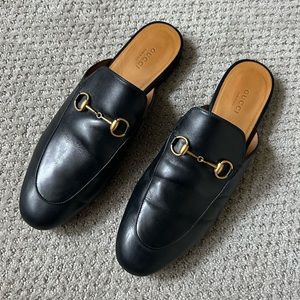 Gucci Black Princeton Horsebit Slip On Mule Loafers Size 40